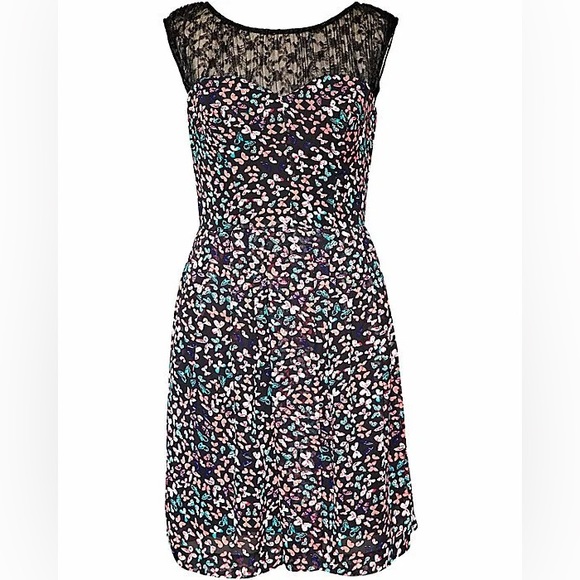 Betsey Johnson FY02W85  Womens Black Multi Lace Neckline Floral Lined Dress 4 - Picture 1 of 13
